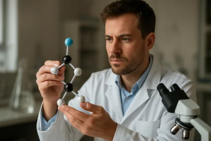 Tetrafluoroborsav molekula model megfigyelése laboratóriumban.