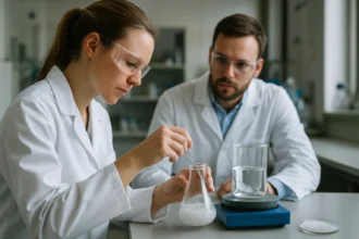 Kémiai laboratóriumi munkafolyamat újrakristályosítás során