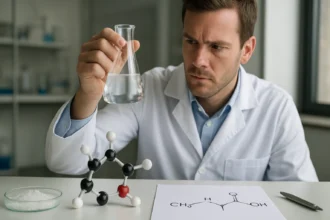 Laboratóriumi szakember valeriánsav kémiai elemzése közben.