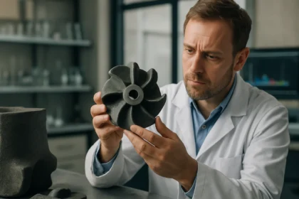 Kutató mérnök a vasötvözetek vizsgálatában laboratóriumban.