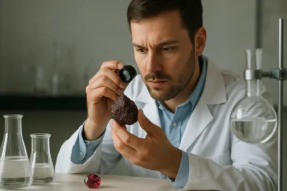 Laboratóriumban ásványvizsgálat drágakövekhez kapcsolódóan.