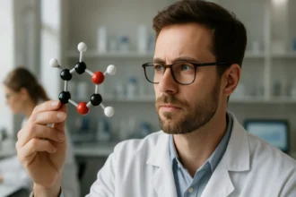 Kémikus vicinális glikol molekulát elemez laboratóriumban