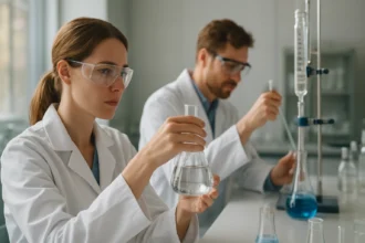 Laboratóriumi kísérlet vízgáz előállításához szükséges anyagokkal