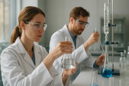 Laboratóriumi kísérlet vízgáz előállításához szükséges anyagokkal