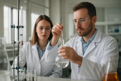 Kémiai kísérlet a Wacker-eljárás során laboratóriumban.