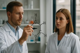 Két kémikus a Wiswesser-vonaljelölés megértéséről beszélget.