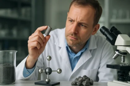 Kémikus wolframit mintázatát vizsgálja laboratóriumban