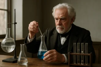 Friedrich Wöhler kémiai kísérletet végez laborkörnyezetben.