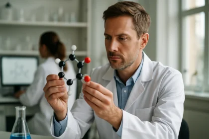 Kémikus molekulát vizsgál a laboratóriumban