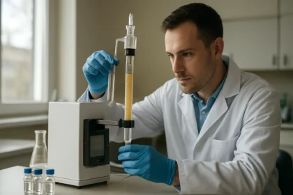 Kromatográfiai elemzést végző laboratóriumi szakember