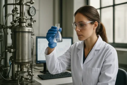 Kémikus laboratóriumban, szintézisgáz vizsgálata