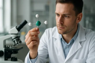 Kémikus trifluorborán molekulát vizsgál egy laboratóriumban.