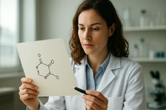 Női tudós tiazol molekularészletet tanulmányoz