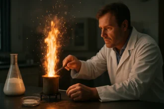 Kémiai reakció: Termit hegesztő reakció bemutatása laboratóriumban.