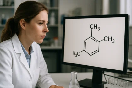 Laboratóriumi kutatás a 1,2,3-trimetil-benzol kémiai képletéről.