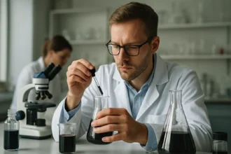 Tudós laboratóriumi környezetben tintát vizsgál