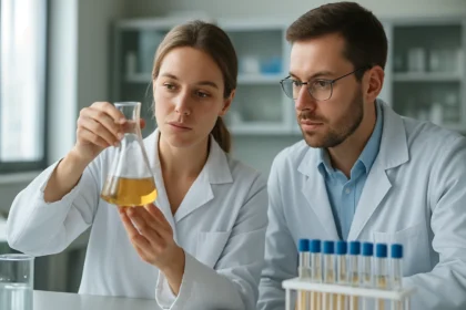 Két kémikus titán-tetrakloridot vizsgál