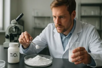 Kémikus titán-dioxid port elemez egy laboratóriumban