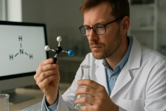 Kémikus trimetilamin molekulát vizsgál a laboratóriumban