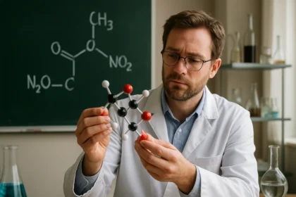 Kémikus trinitrotoluolt modellez a laboratóriumban.