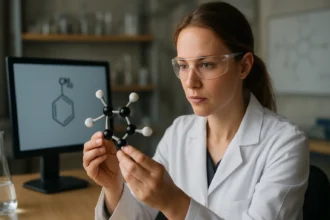 Toluol molekula modellezése laboratóriumban.