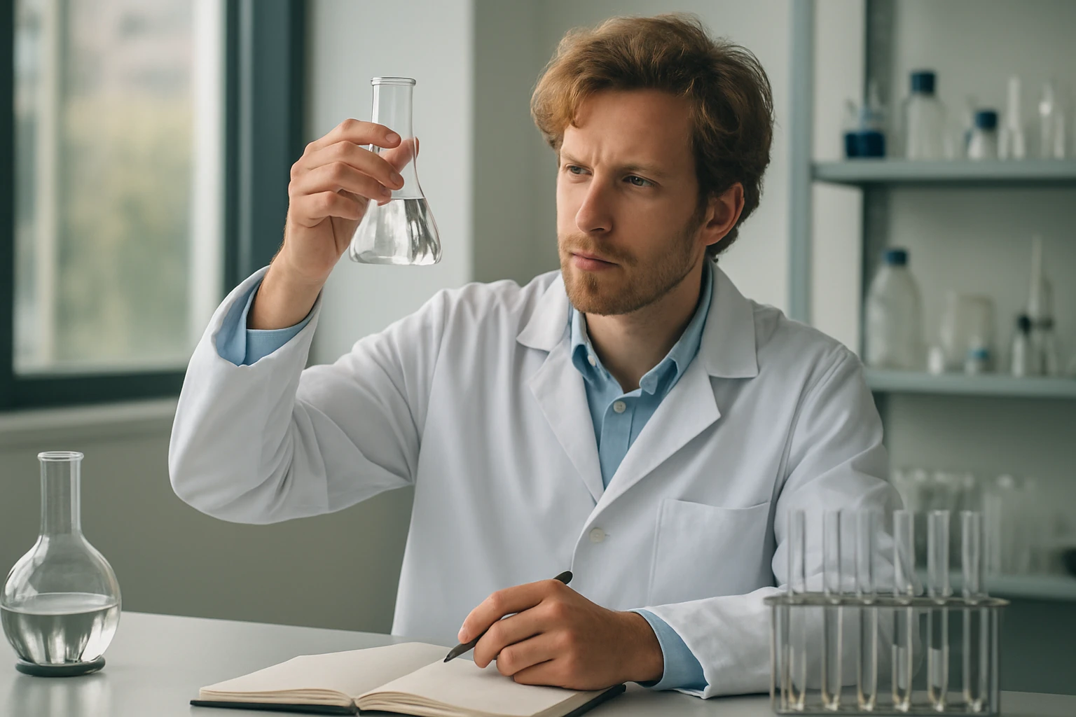 Kémikus laboratóriumban, tiokensav elemzés közben.