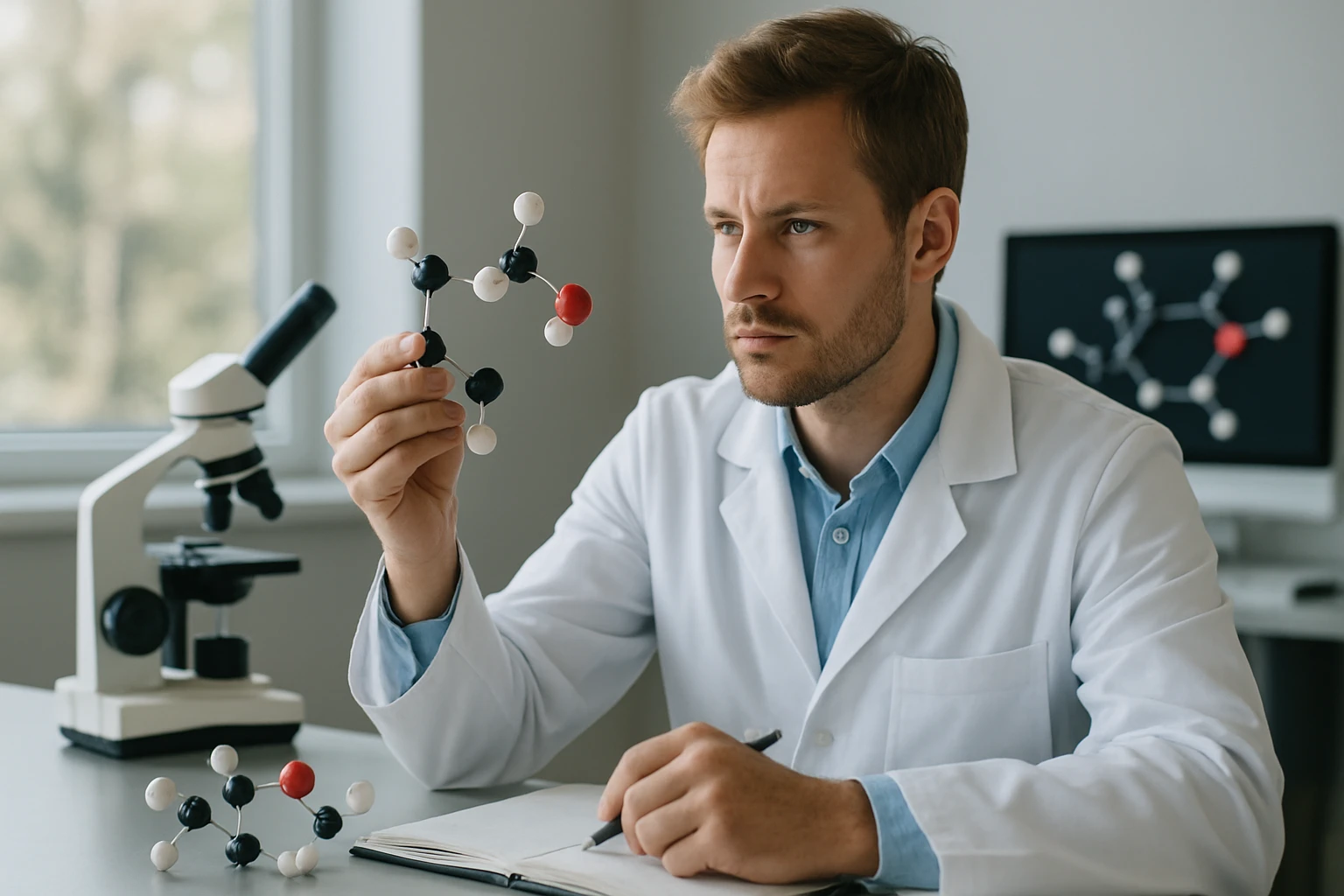 Kémikus a transz-buténdisav molekuláját elemzi