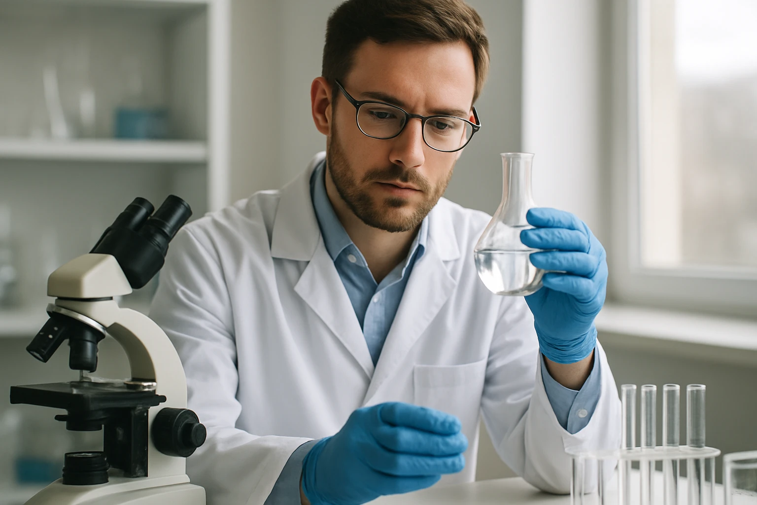 Kémikus tribrommetánnal dolgozik laboratóriumban