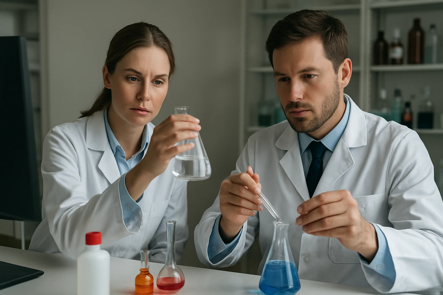 Kémiai kutatás tűzoltó szerek hatásmechanizmusairól laboratóriumban.