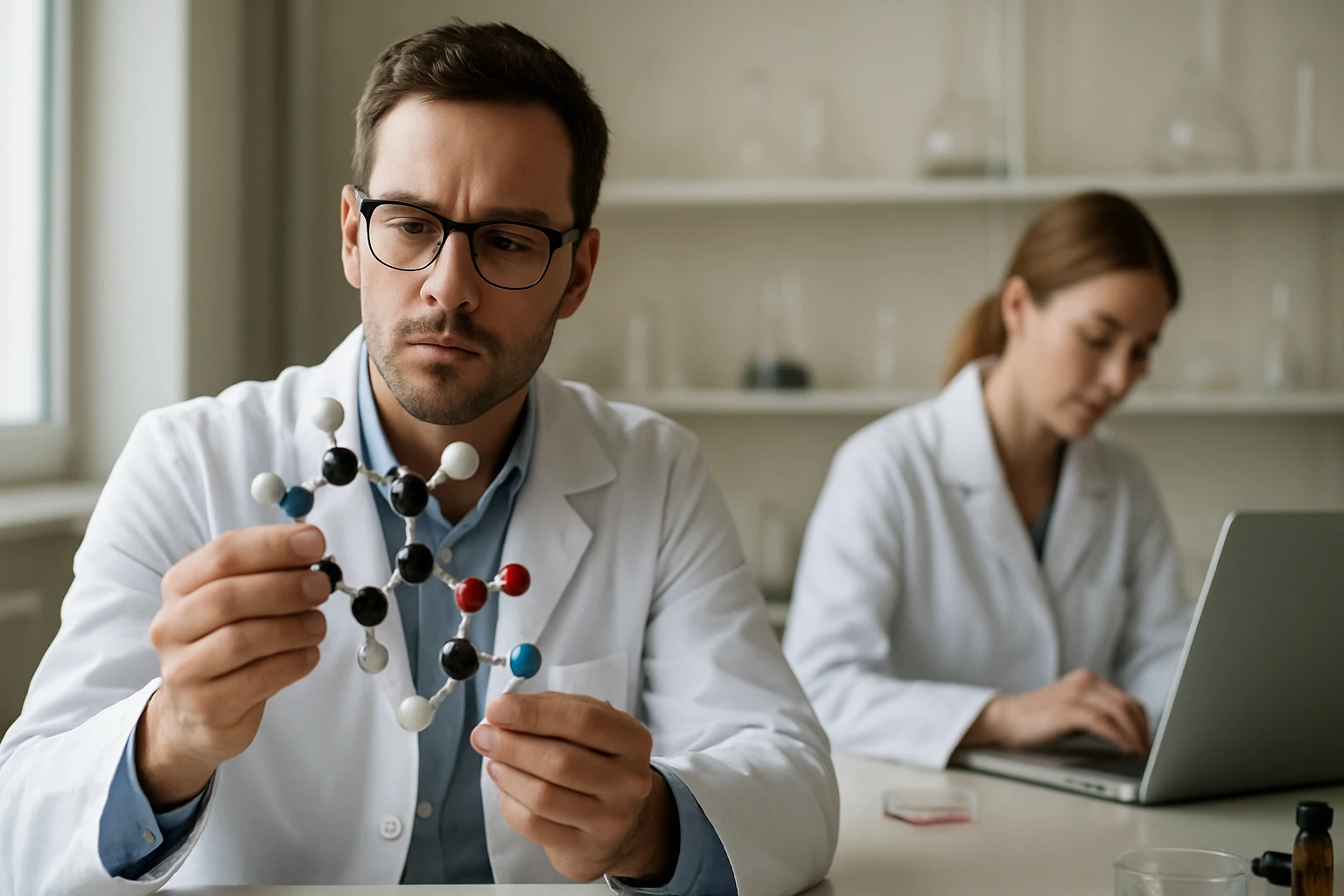 Kutatók az Újezus összetételének és jellemzőinek vizsgálatában laboratóriumban