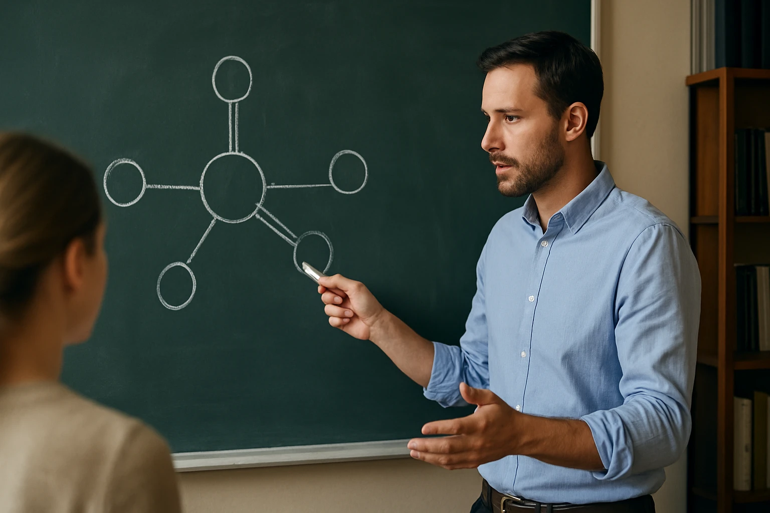 A vegyérték-kötés elméletének magyarázata a táblán.