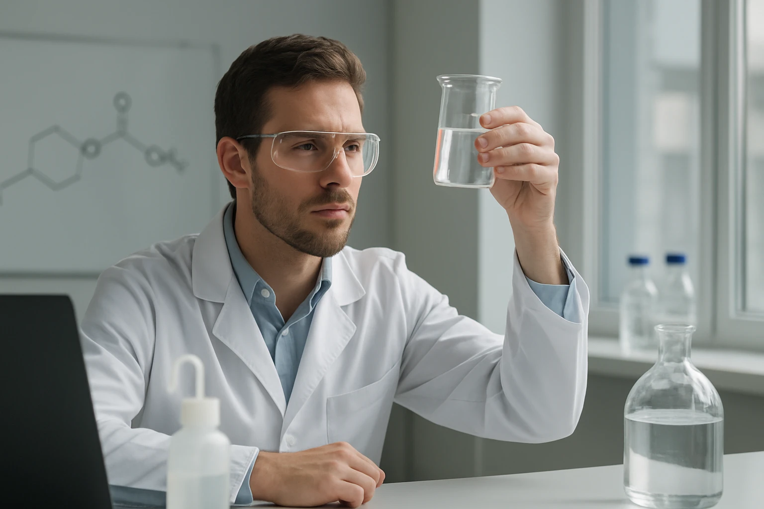 Kémikus vinil-acetátot vizsgál egy laboratóriumban.