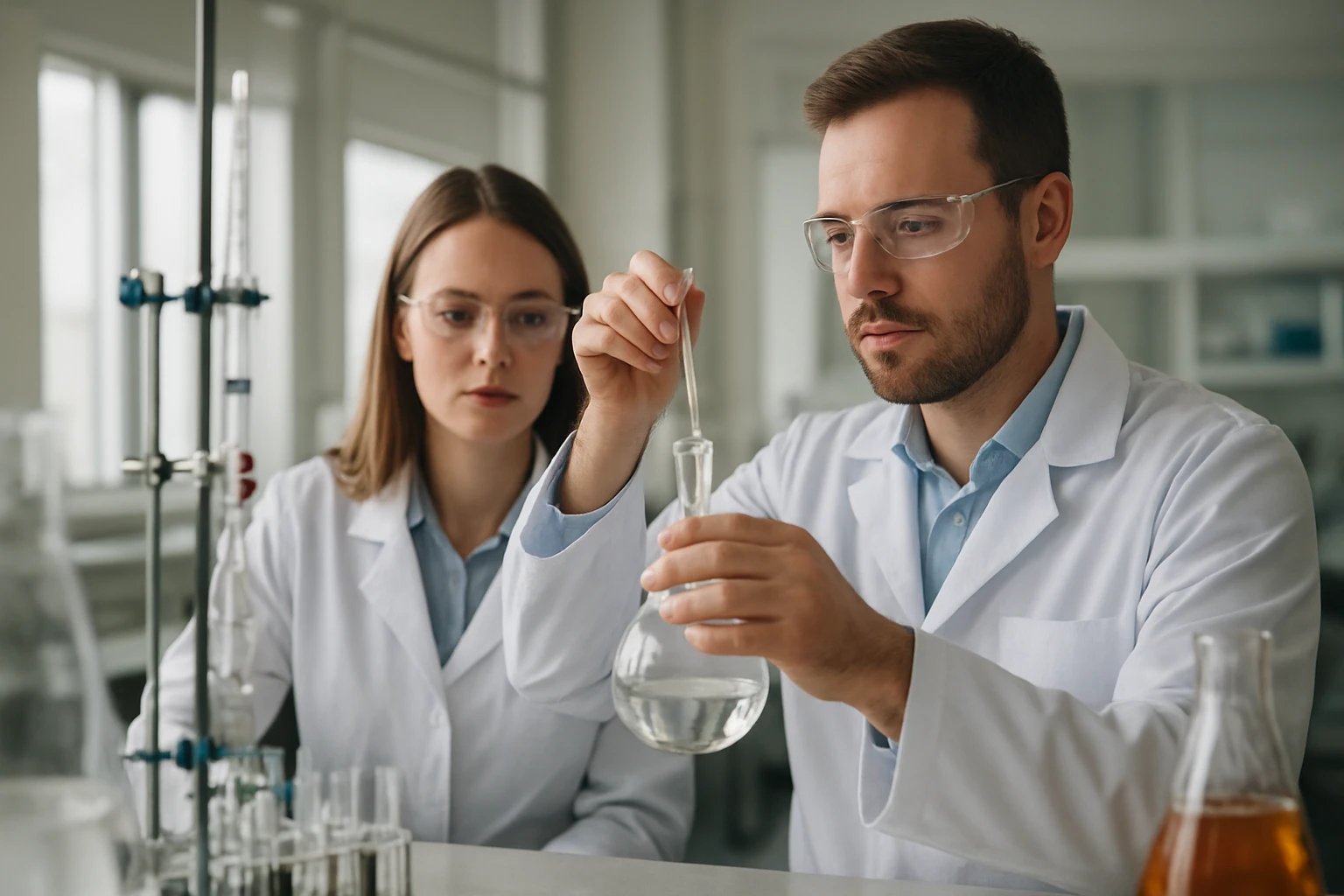 Kémiai kísérlet a Wacker-eljárás során laboratóriumban.