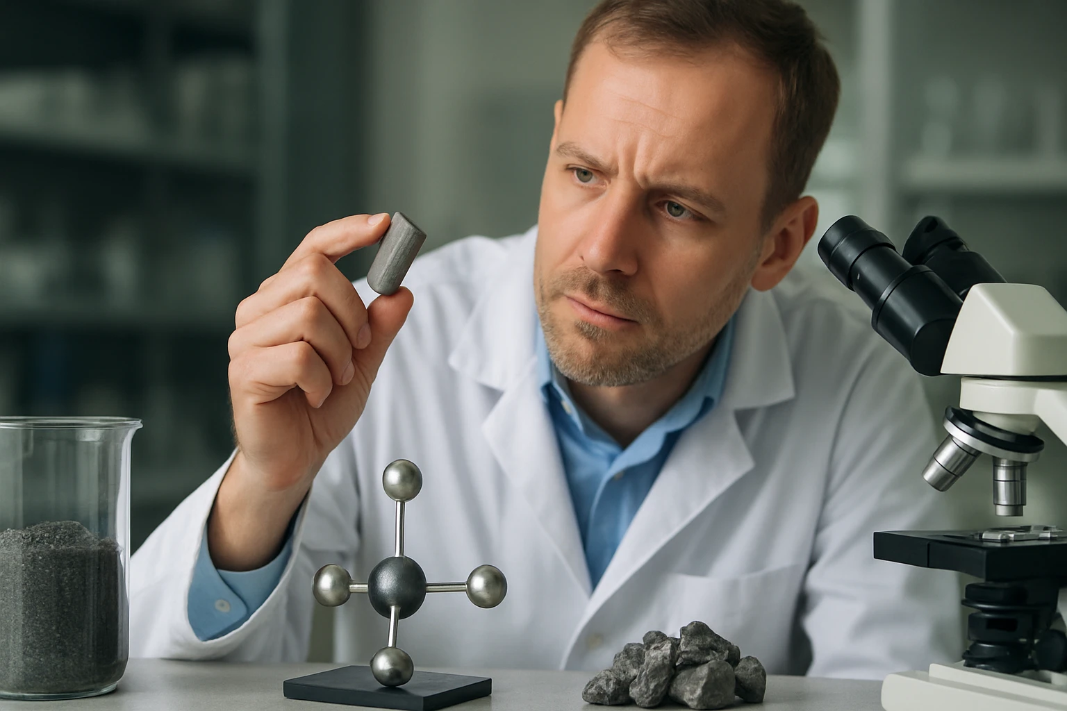 Kémikus wolframit mintázatát vizsgálja laboratóriumban