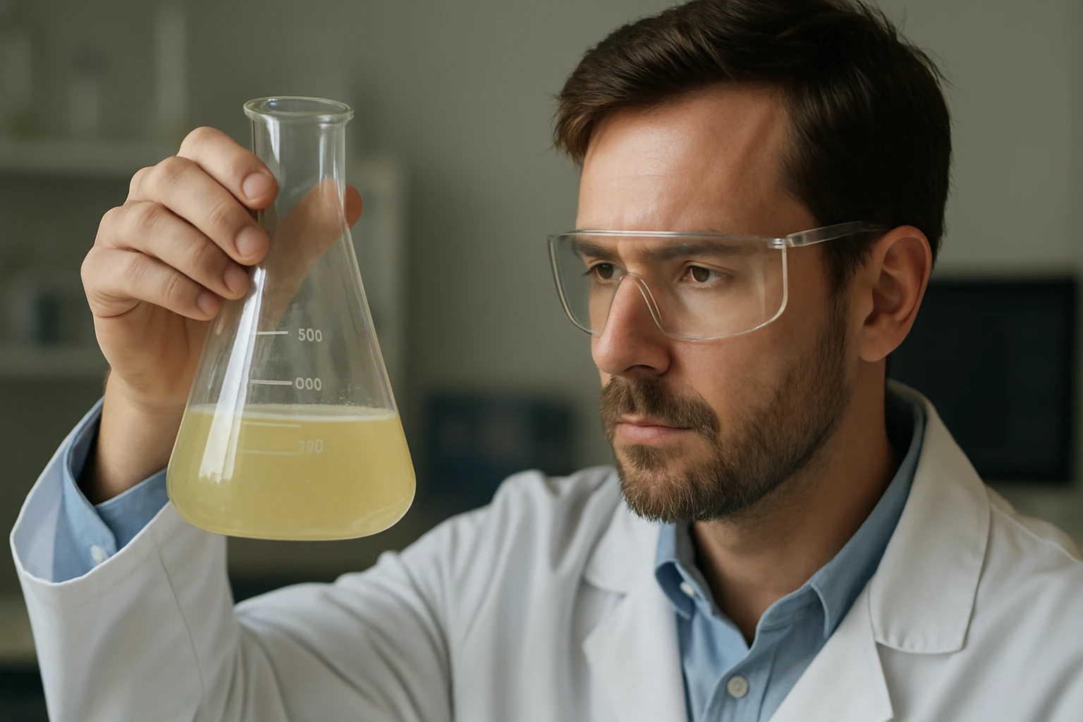 Kémikus laboratóriumban xenon-fluorid vegyületek vizsgálata közben.