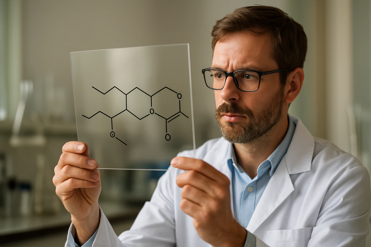 Kémikus zsírsav és glicerinészter struktúráját tanulmányozza.